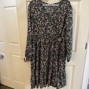 Sweet Magnolia Woman Dress XL Floral Peasant Shabby Chic Knee Length Long Sleeve